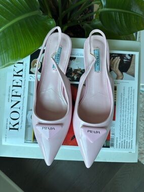 Prada Baby Pink Patent Leather Slingback Mules Flats